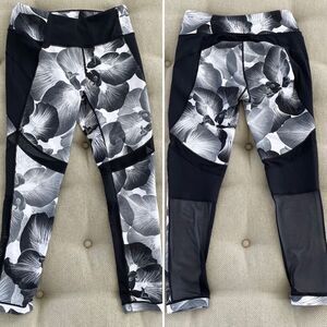 Calia Exercise Leggings Crop Black White Floral Mesh 26” Inseam M